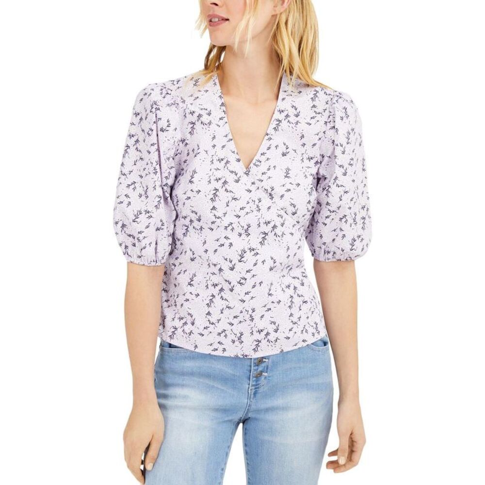 INC Womens Purple Puff Sleeve Floral Top Blouse Shirt NWT